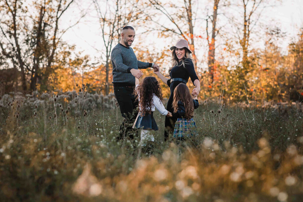 family being photographed in the Fall