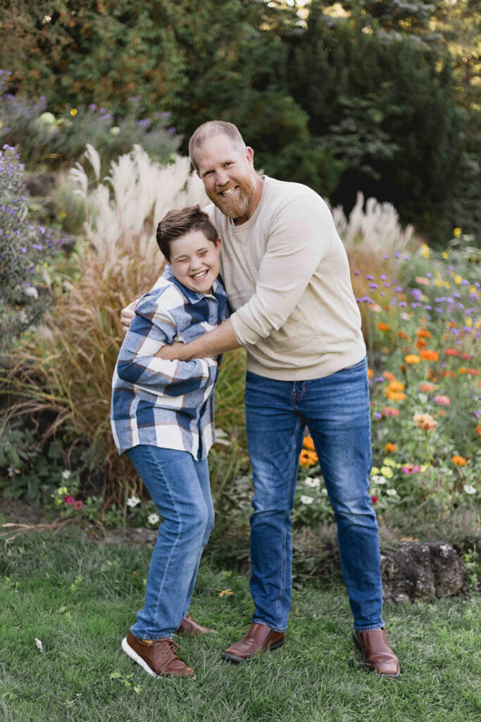Photo of Father and son laughing in Kitchener Waterloo