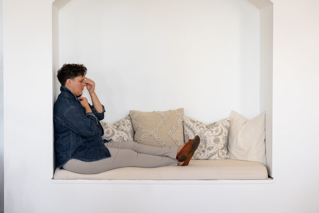 Jill demonstrating EFT tapping, photographed by Portraits by Kendra in Kitchener-Waterloo for Energetic Wealth.