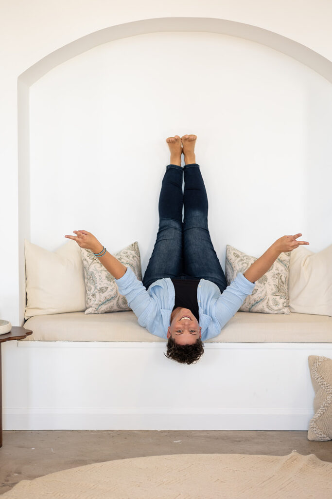 Jill of Energetic Wealth posing in Sunroom Studios during her Signature Brand Session with Portraits by Kendra, photographed in the Kitchener-Waterloo area.