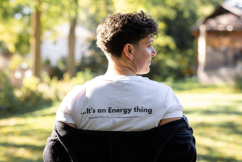 Jill smiling outdoors during her Signature Brand Session with Portraits by Kendra near KW, showcasing her warm and grounded energy.