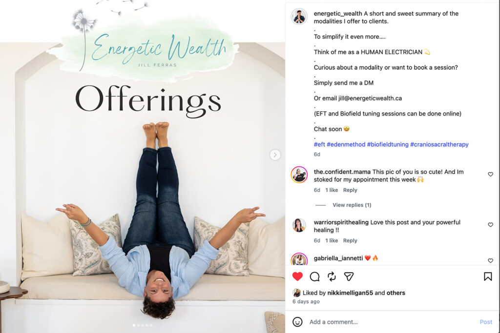 Website or social media screenshot showing client using photos across different platforms. Photo taken by Portraits by Kendra.
