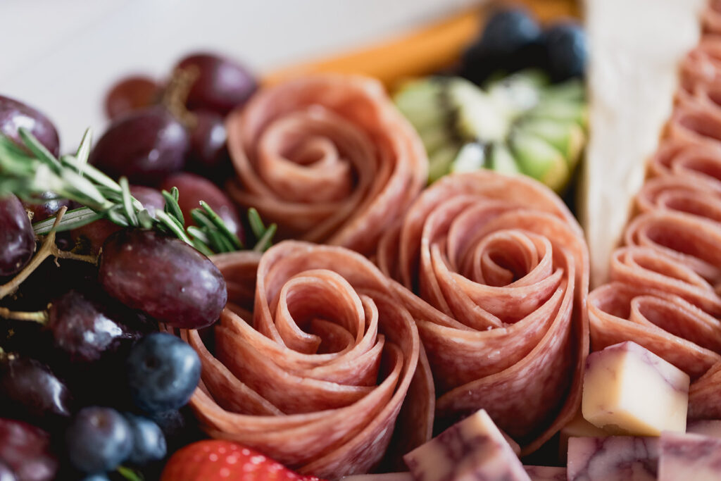 close up of a charcuterie board made by Marycuterie of Waterloo Region and photographed by Portraits by Kendra