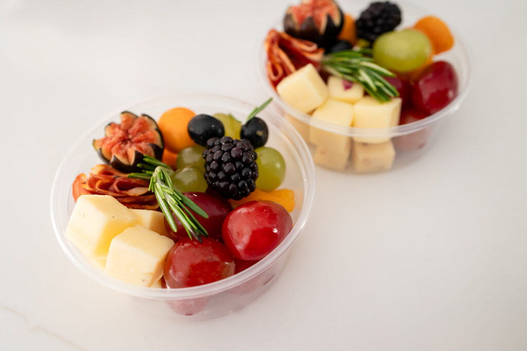 Individual charcuterie cups called Bitezy's created by Marycuterie and photographed by Portraits by Kendra during a branding photoshoot in Kitchener-Waterloo