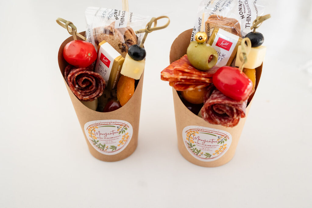 Individual charcuterie cups created by Marycuterie and photographed by Portraits by Kendra during a branding photoshoot in Kitchener-Waterloo