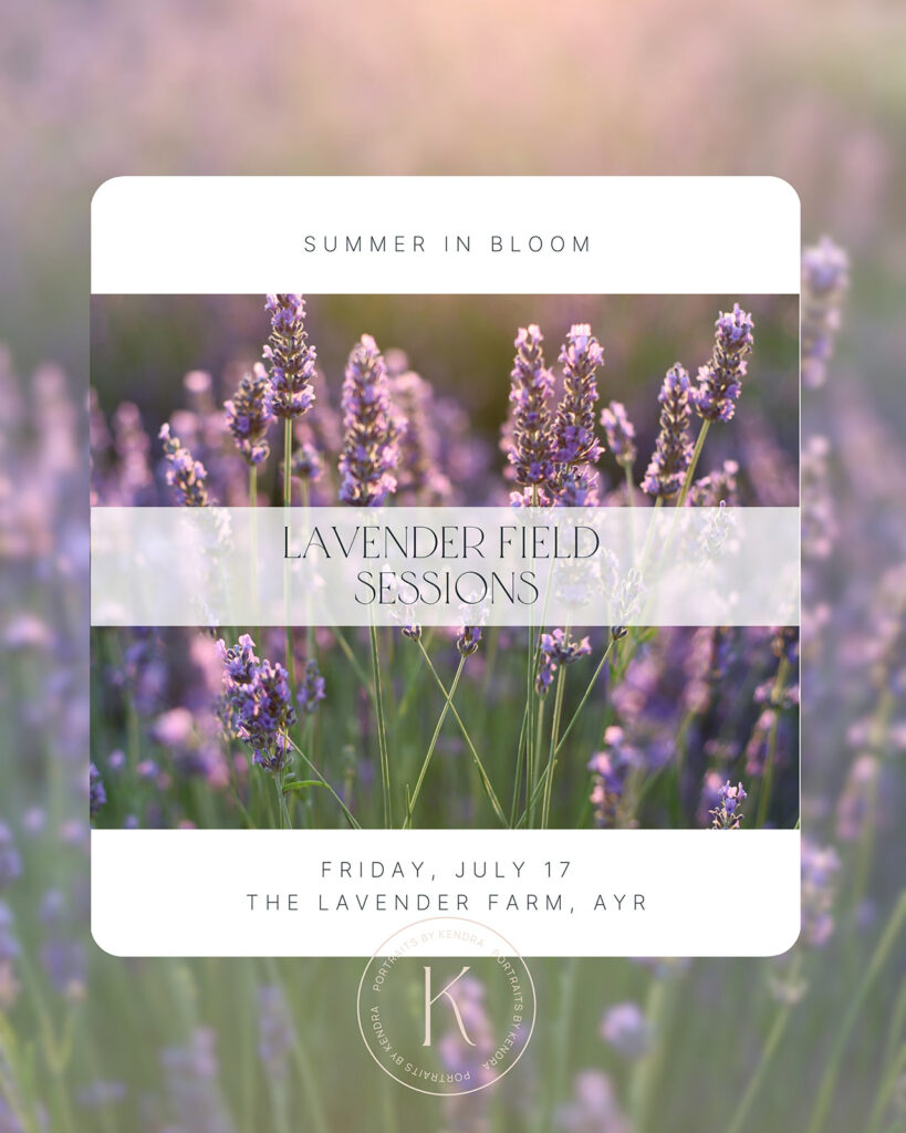 Golden Hour in the Lavender Fields
July 17 | The Lavender Farm, Ayr
Rows of lavender, sunset skies, and warm summer light.
Beautiful for families, littles, maternity, couples, or updated portraits.
20 minutes • 5 retouched images • $295 + HST