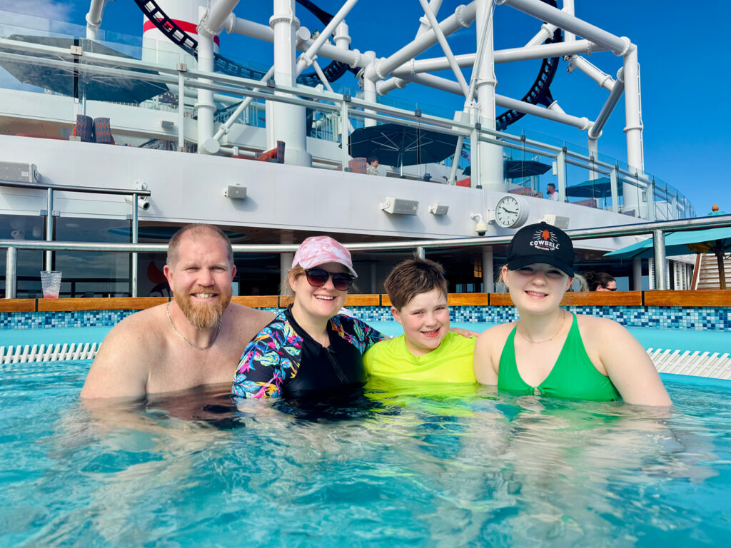 Kendra of Portraits by Kenddra with her family during March break, swimming on a Carnival Cruise vacation