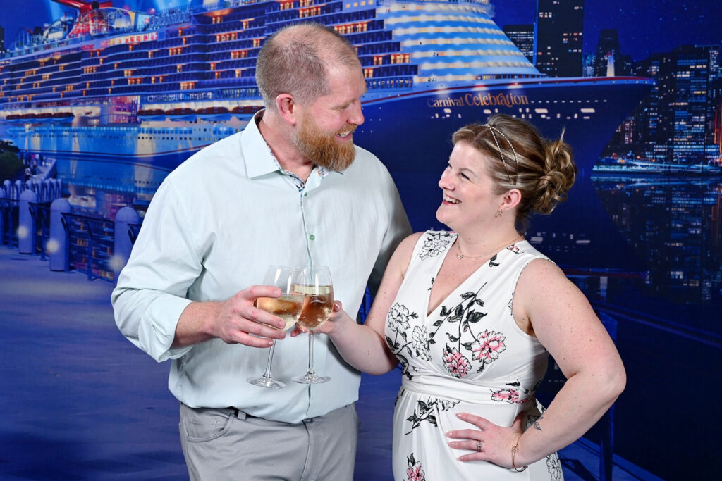 Photo of Kendra of Portraits by Kendra and her husband taken on  board a Carnival cruise vacation